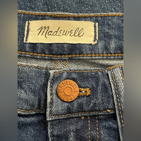 Madewell Medium Wash Straight Crop Frayed Denim Jeans Size 30 - Picture 9 of 10
